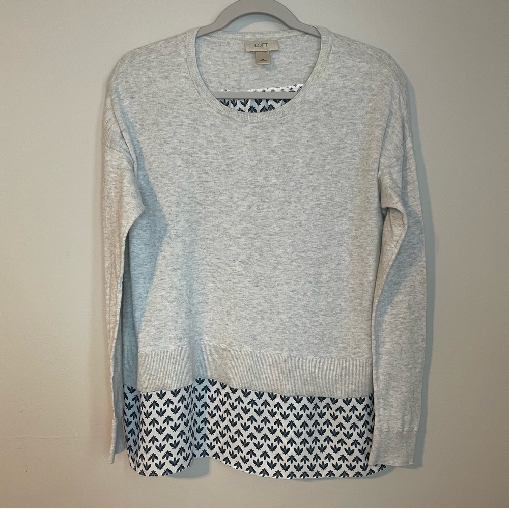 Sweet LOFT sweater with silky fabric on back and around ribbing in the front